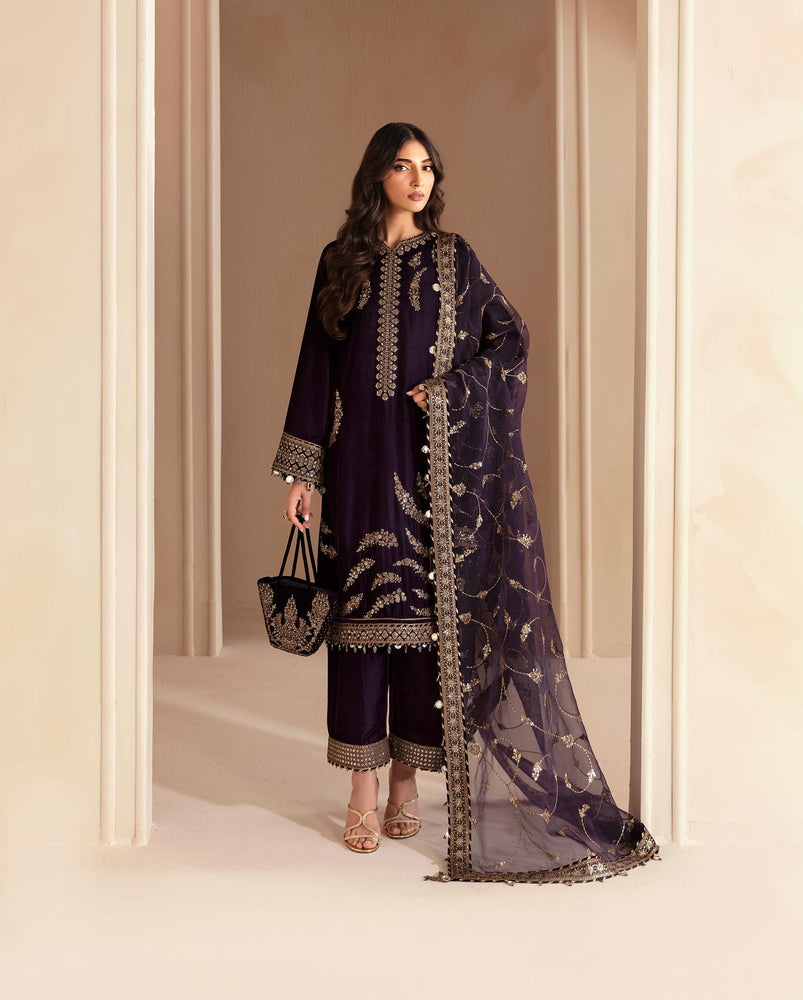 Jazmin Micro 9000 Velvet Embroidered 3 Piece Dress - 20413