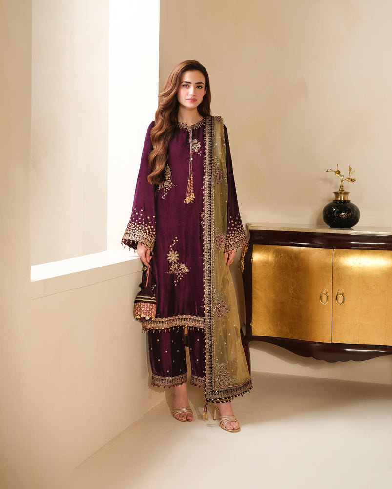 Jazmin Micro 9000 Velvet Embroidered 3 Piece dress - 20479