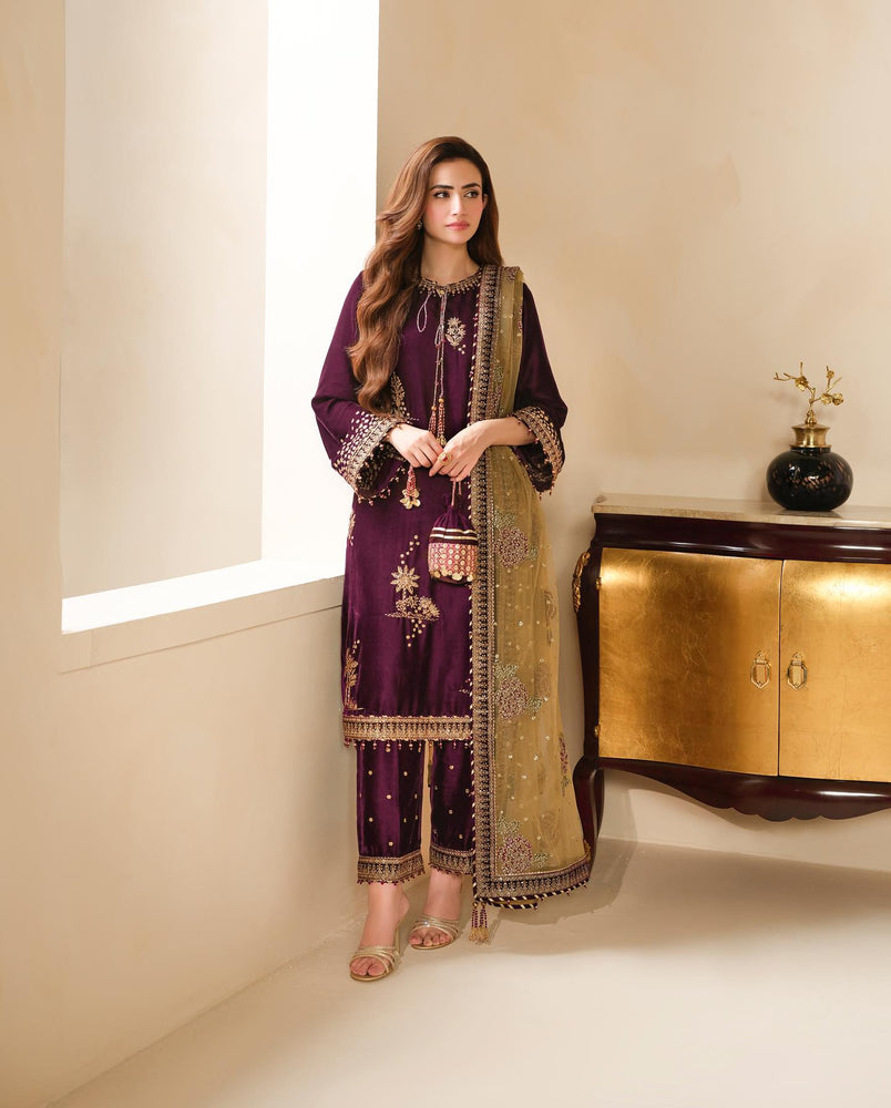 Jazmin Micro 9000 Velvet Embroidered 3 Piece dress - 20479