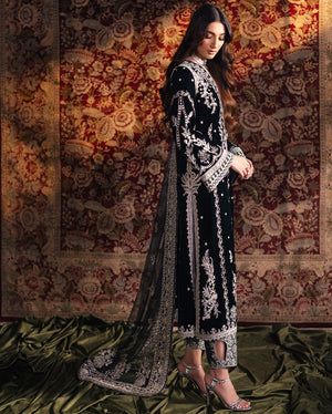 Qalamkar SAMIRA Festive Embroidered Velvet 3 Piece Dress - 0404