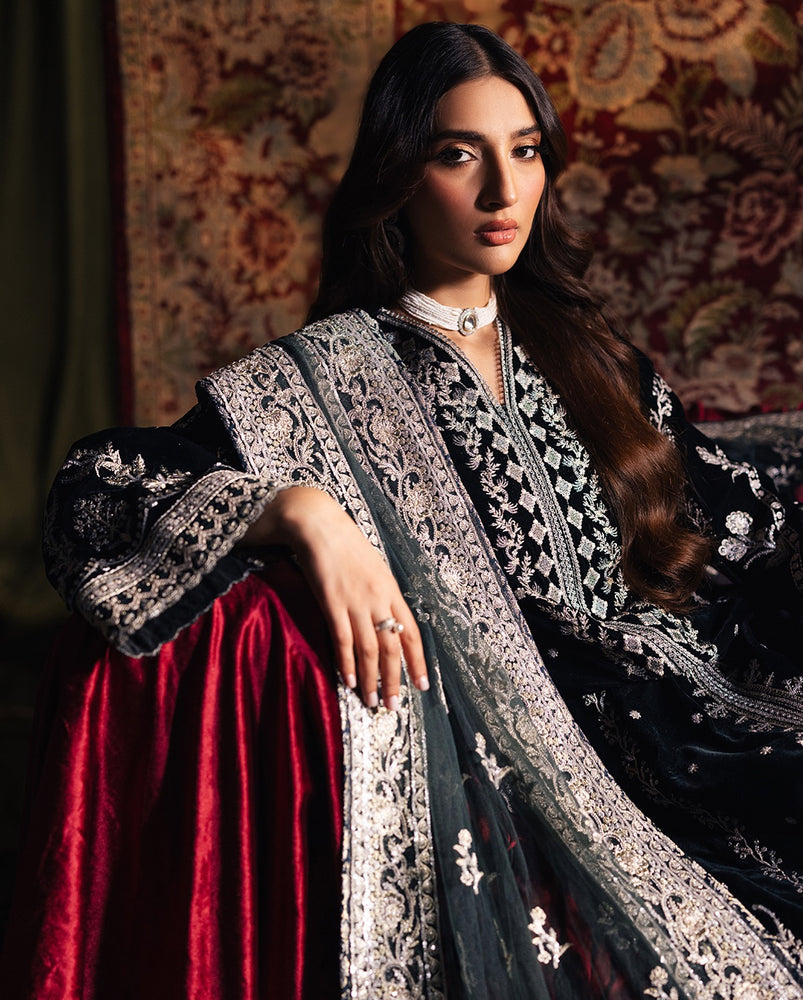 Qalamkar SAMIRA Festive Embroidered Velvet 3 Piece Dress - 0404