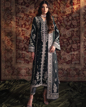 Qalamkar SAMIRA Festive Embroidered Velvet 3 Piece Dress - 0404