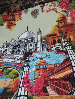 Swiss Linen Digital Printed City Shawls - 09157 - LAHORE