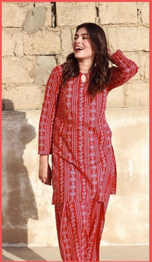 Fatima Noor Chunri Print Lawn 2 pc - 08979 - Red