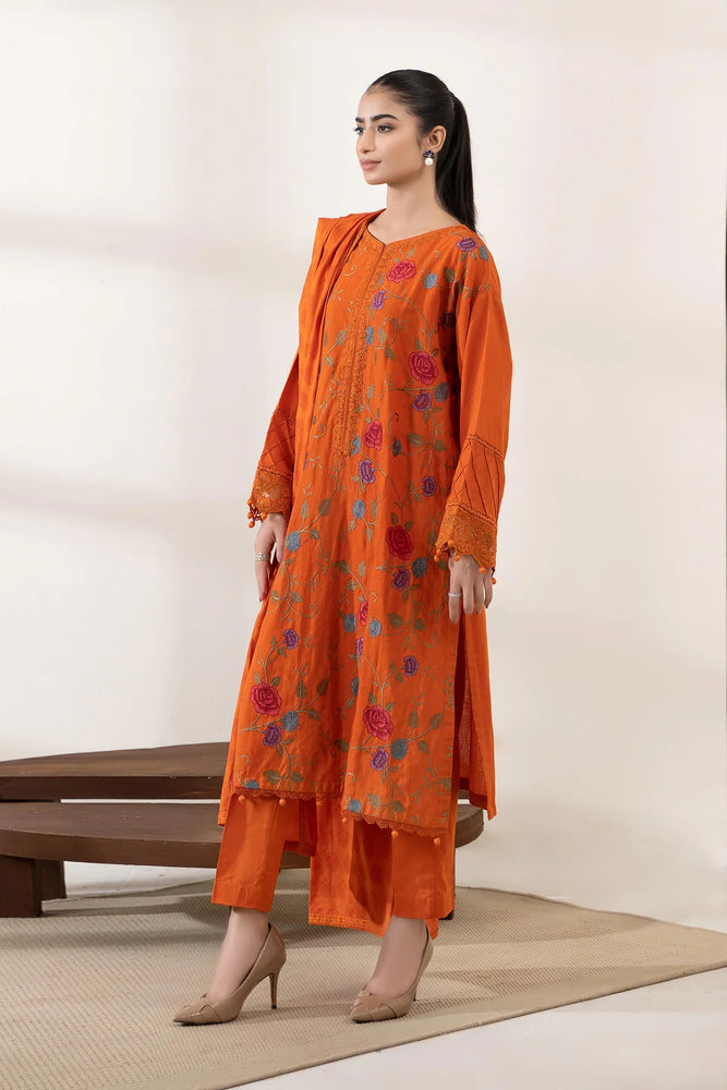 MariaB Evening Wear Embroidered Cotton 3 pc - 09684 - ORANGE