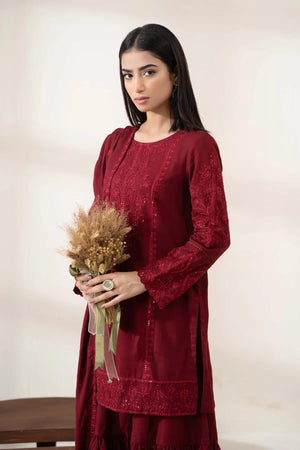 MariaB  Luxury Pret Maroon Cotton 3 pc - 09717