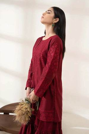 MariaB  Luxury Pret Maroon Cotton 3 pc - 09717