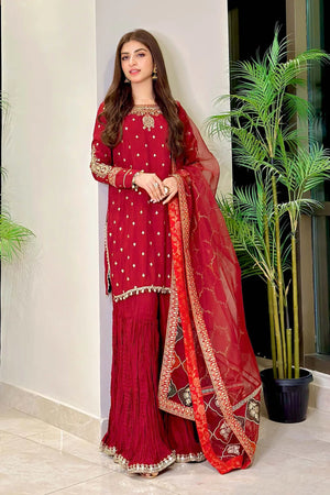 MariaB SF Maroon Raw Silk 3 pc - 09091