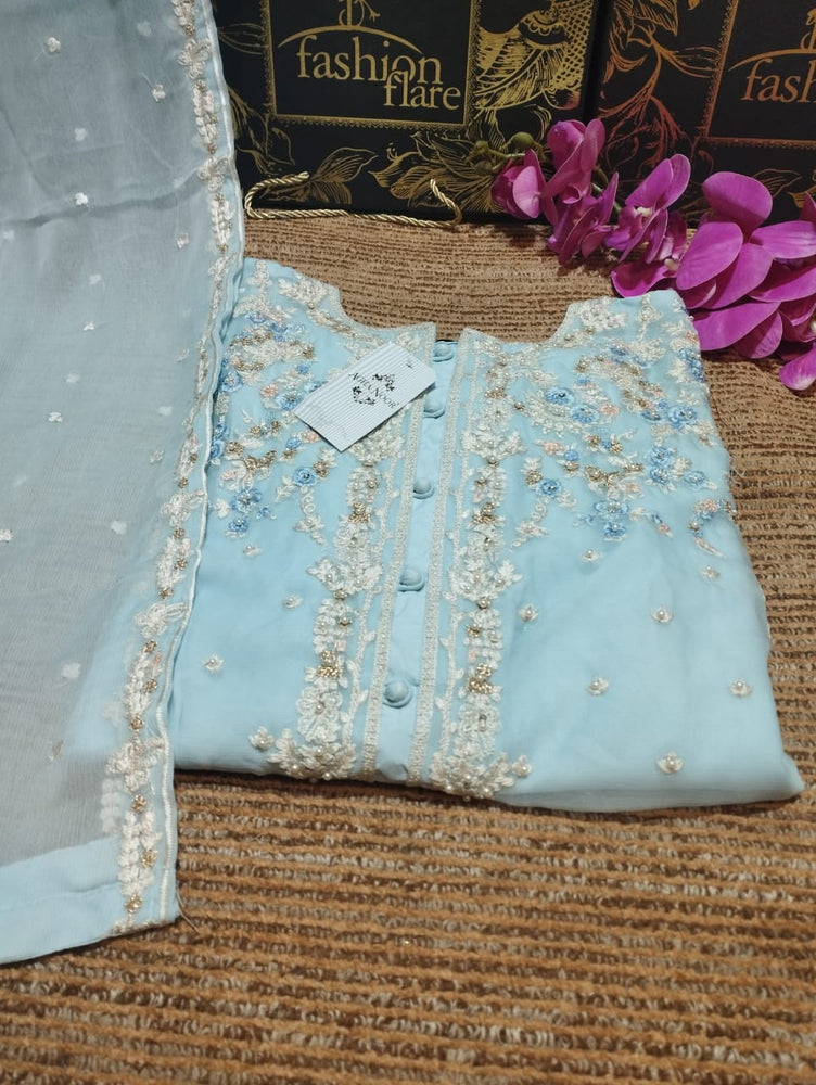 Agha Noor PALE AQUA - 2 PC Chiffon Stitched Dress - 10429