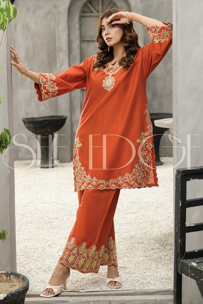 She Edge Embroidered Dhanak Winter 2 Piece Dress - J0624