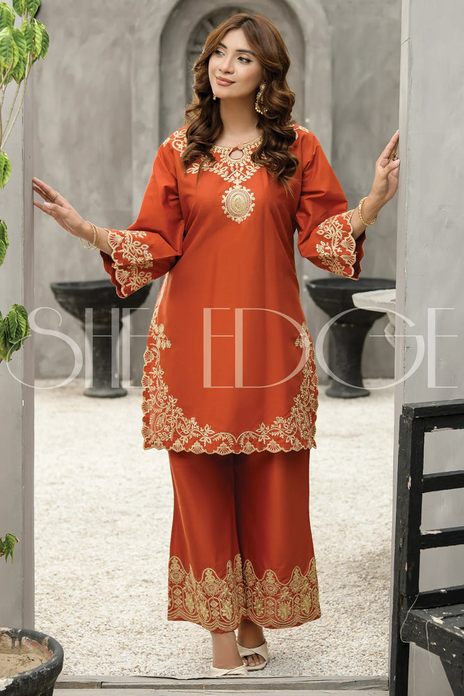 She Edge Embroidered Dhanak Winter 2 Piece Dress - J0624