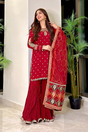 MariaB SF Maroon Raw Silk 3 pc - 09091