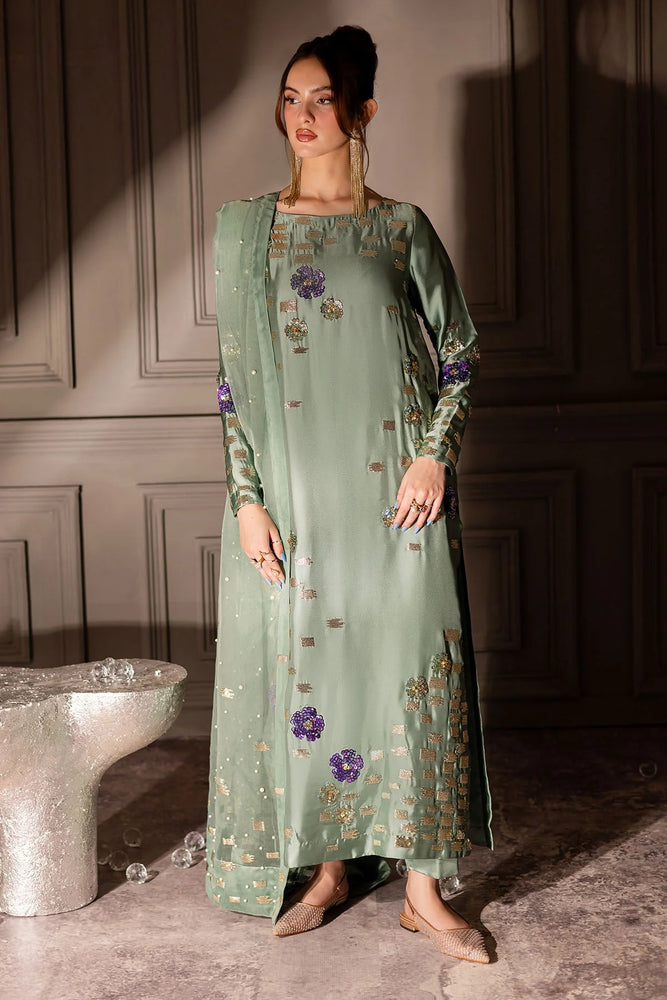 Nureh Rawsilk Hande Embellished & Embroidered 3 Piece Dress - J0194