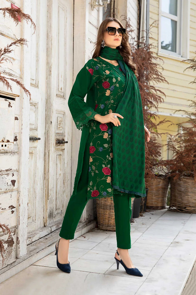 MariaB Evening Wear Embroidered Cotton 3 pc - 09686 - GREEN