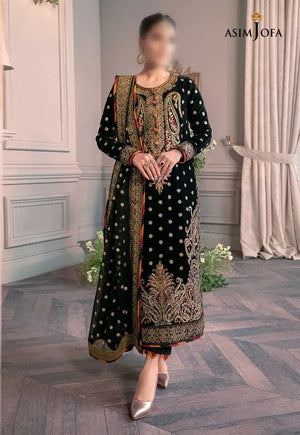 Asim Jofa Velvet Embroidered Festive Formal 3 Piece Dress - J0097  Fashion  Flare