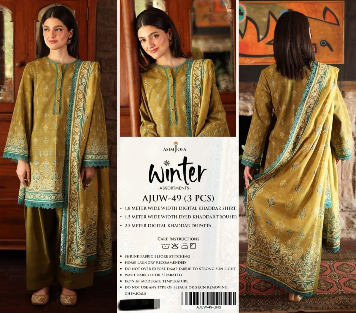 Original Factory Leftover Asim Jofa Khaddar Digital Print 3 Piece Wint ...