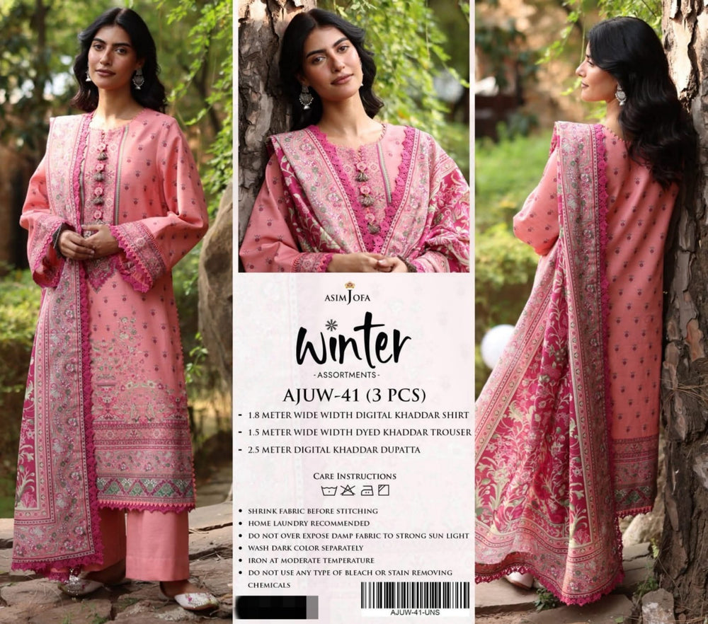 Original Factory Leftover Asim Jofa Khaddar Digital Print 3 Piece Winter Dress - J1209