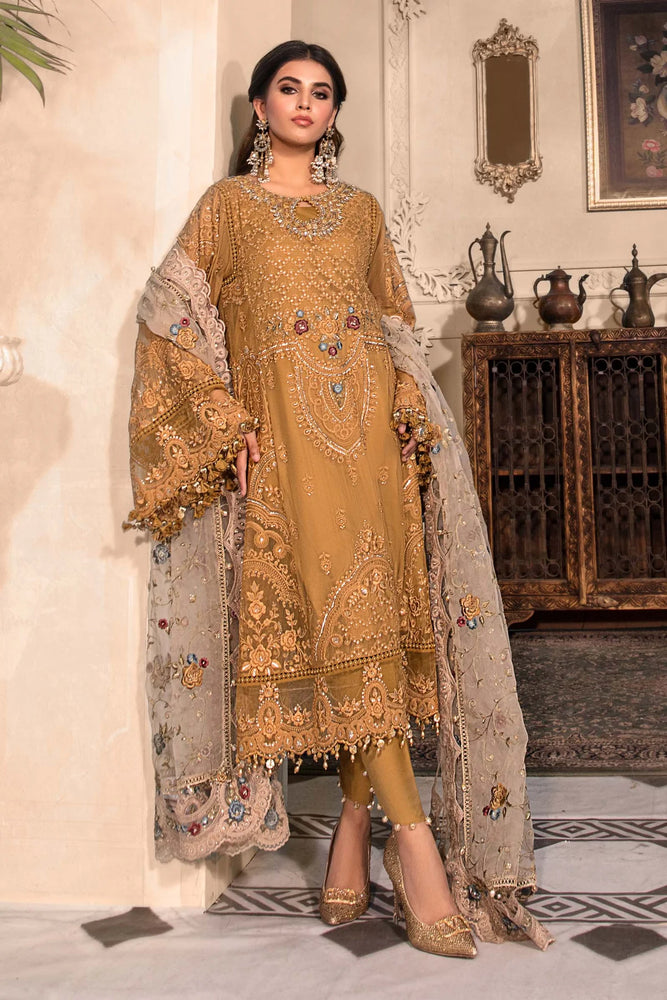 MariaB Mbroidered MUSTARD - 3 PC Luxury Lawn Dress - 10332