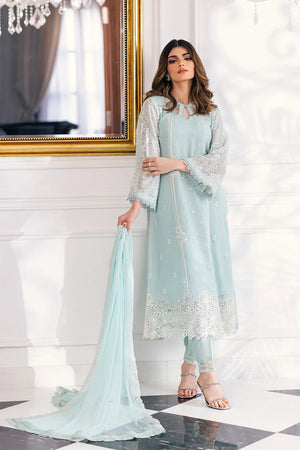 Azure DAISY CHARM Chiffon Embroidered 3 Piece Dress - 20379