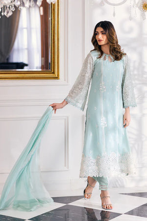 Azure DAISY CHARM Chiffon Embroidered 3 Piece Dress - 20379