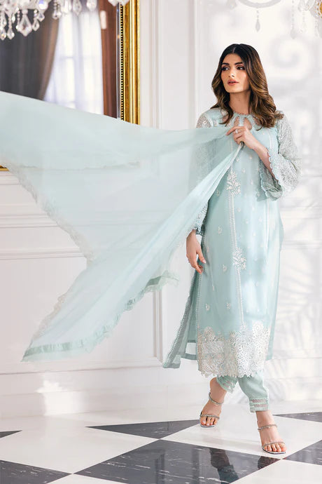 Azure DAISY CHARM Chiffon Embroidered 3 Piece Dress - 20379