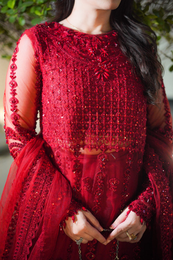 Aneelas Net Hand Embellished & Embroidered 3 Piece Dress - J0466