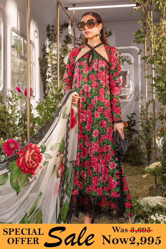 MariaB MPrint RED & BLACK Lawn 3 Piece - 10652