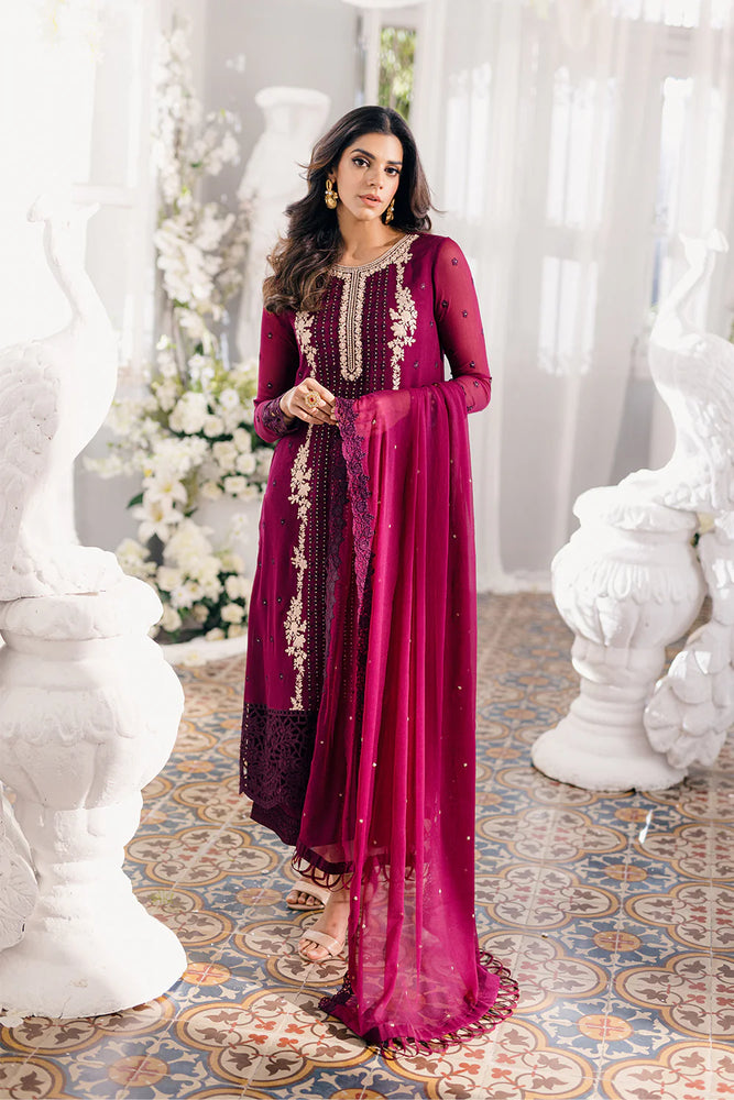 Azure MERLOT MUSE Chiffon 3 Piece Embroidered Dress - 20426