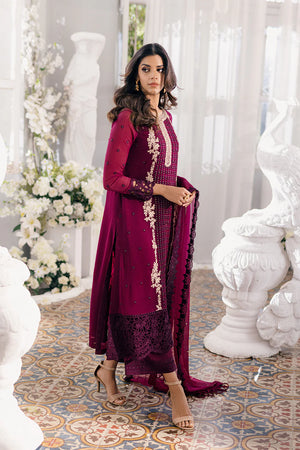 Azure MERLOT MUSE Chiffon 3 Piece Embroidered Dress - 20426