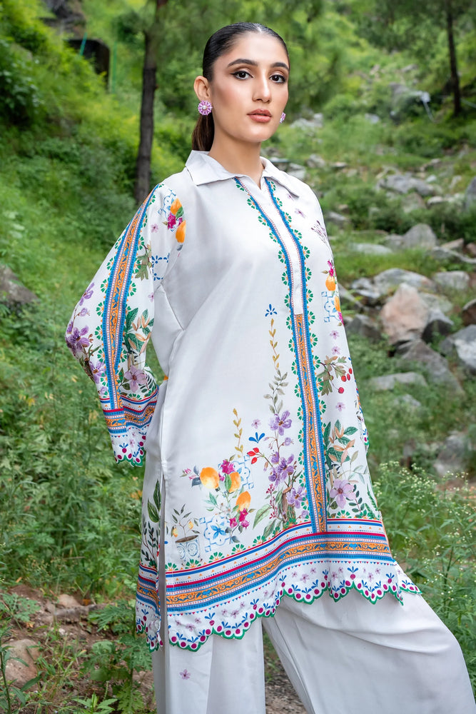 Original Factory Leftover Dhaga Poly Cambric Digital Print STITCHED 2 Piece Dress - J0928