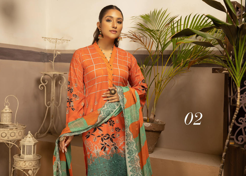 Orange Haman Ayesha Lawn 3 pc - 08702