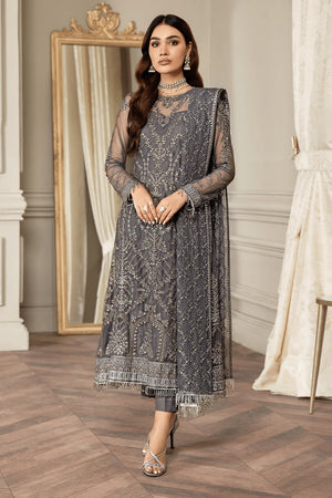 Zarif STORM GREY Net Embroidered 4 Piece Dress - 20323