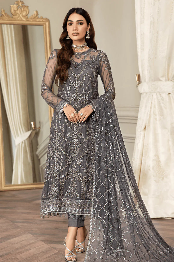 Zarif STORM GREY Net Embroidered 4 Piece Dress - 20323