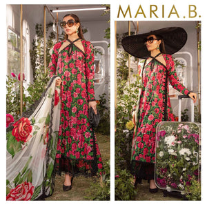 MariaB MPrint RED & BLACK Lawn 3 Piece - 10652