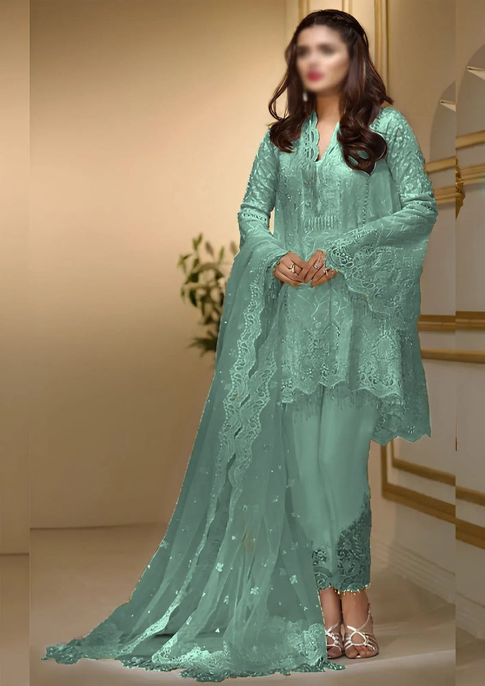 Anaya Net Embroidered 3 Piece Dress - J0782