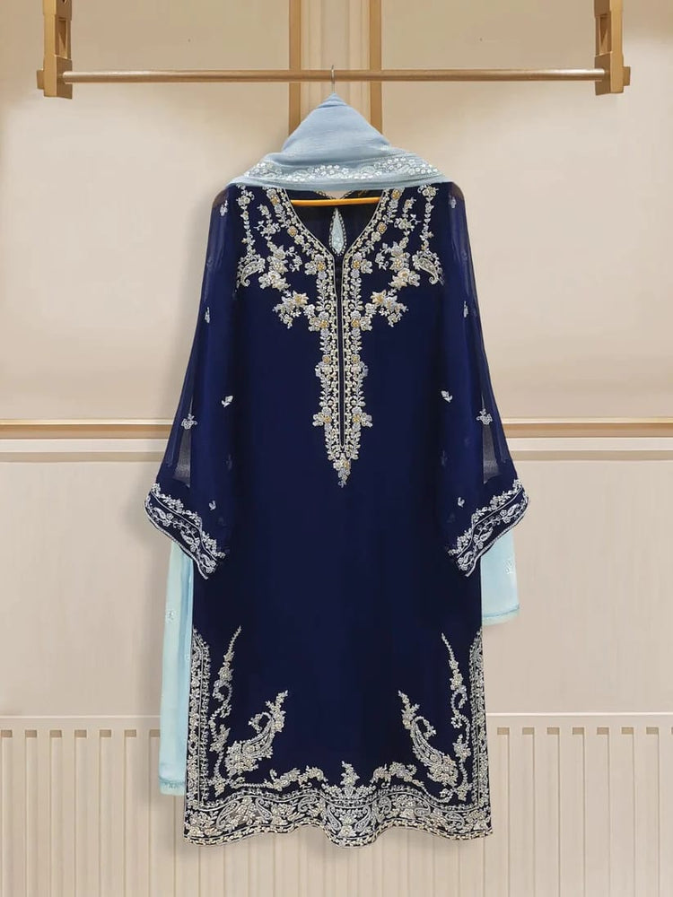 agha noor blue dress Gina Navy