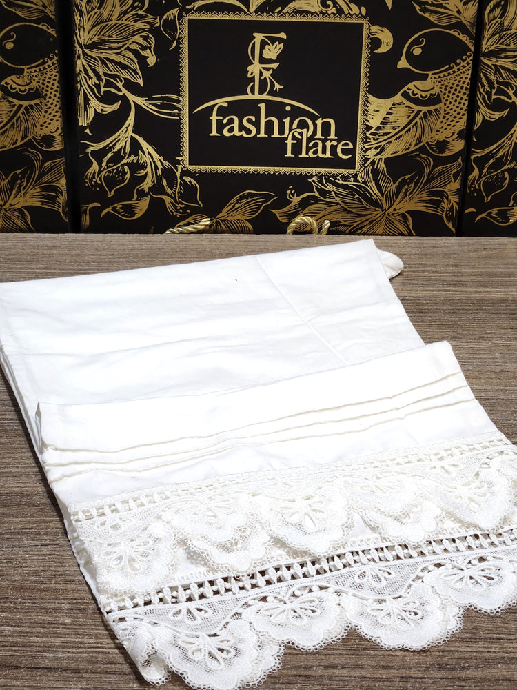 Original Fatima Noor Factory Leftover Stitched Cotton Bell Bottom WHITE - 20122