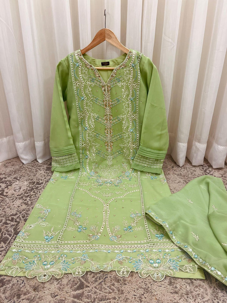 green emerald velvet dress Agha Noor Chiffon 2 Piece Dress