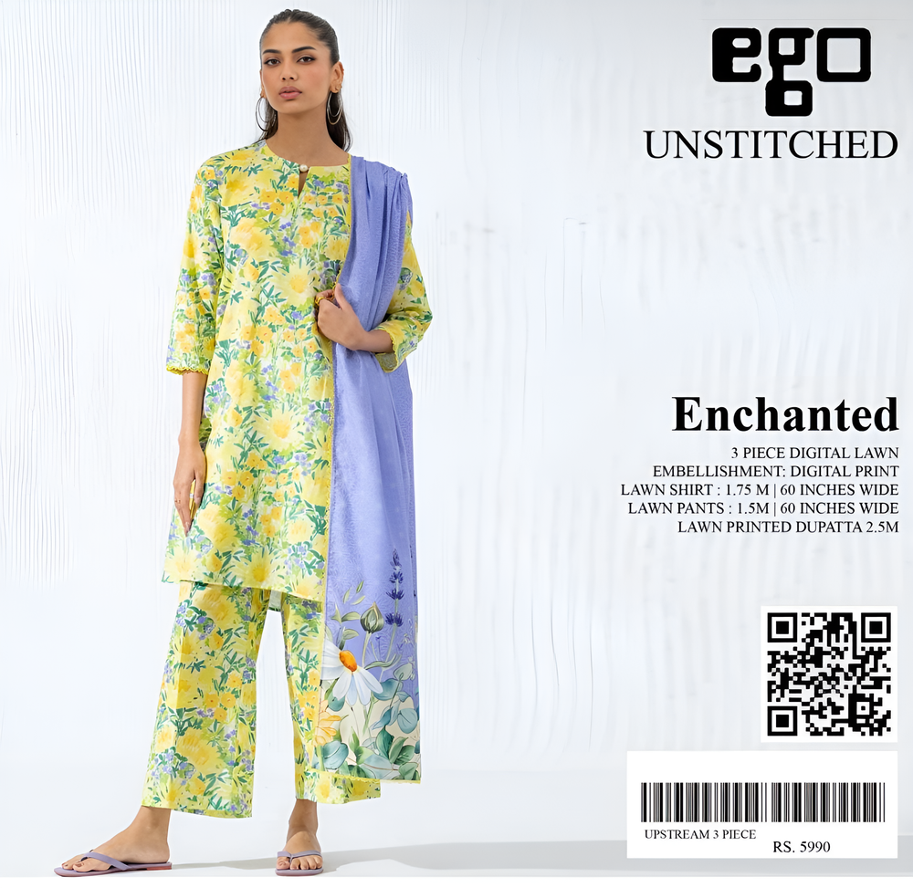 Ego Digital Print Lawn 3 Piece Dress - 0028