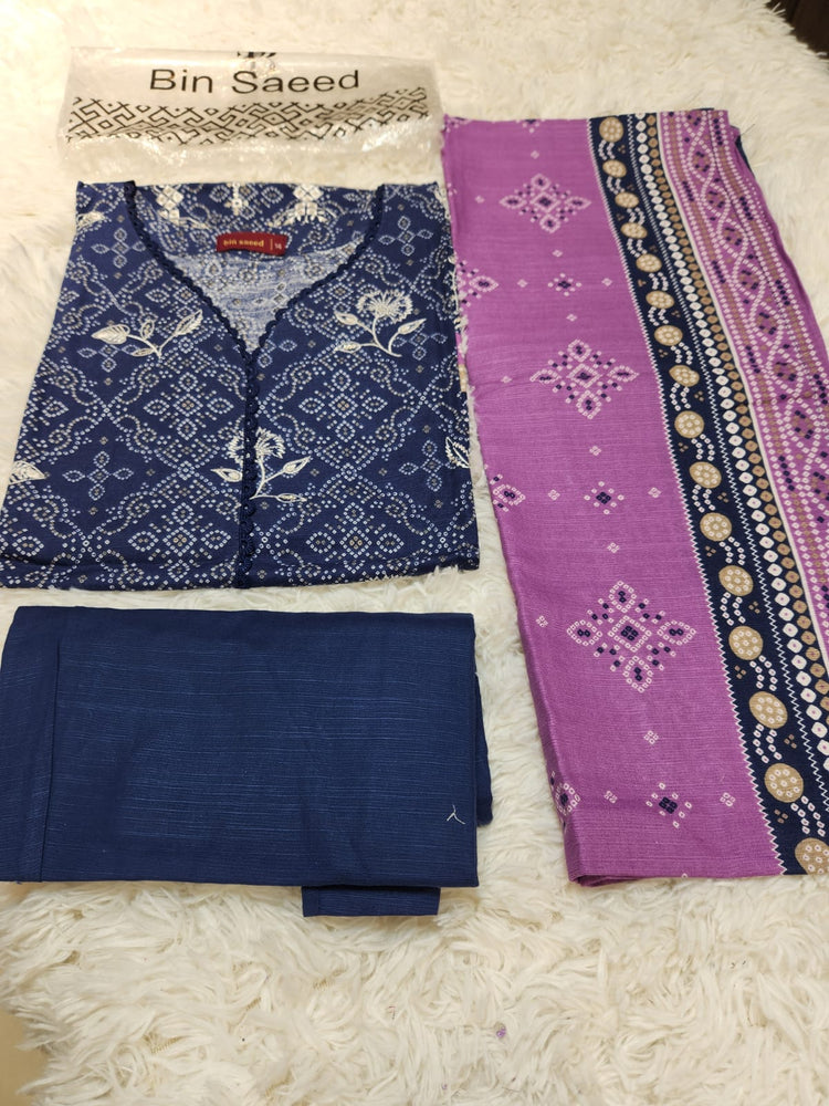 Original Factory Leftover Binsaeed Khaddar Embroidered & Digital Print Luxury Winter 3 Piece Dress - J0971