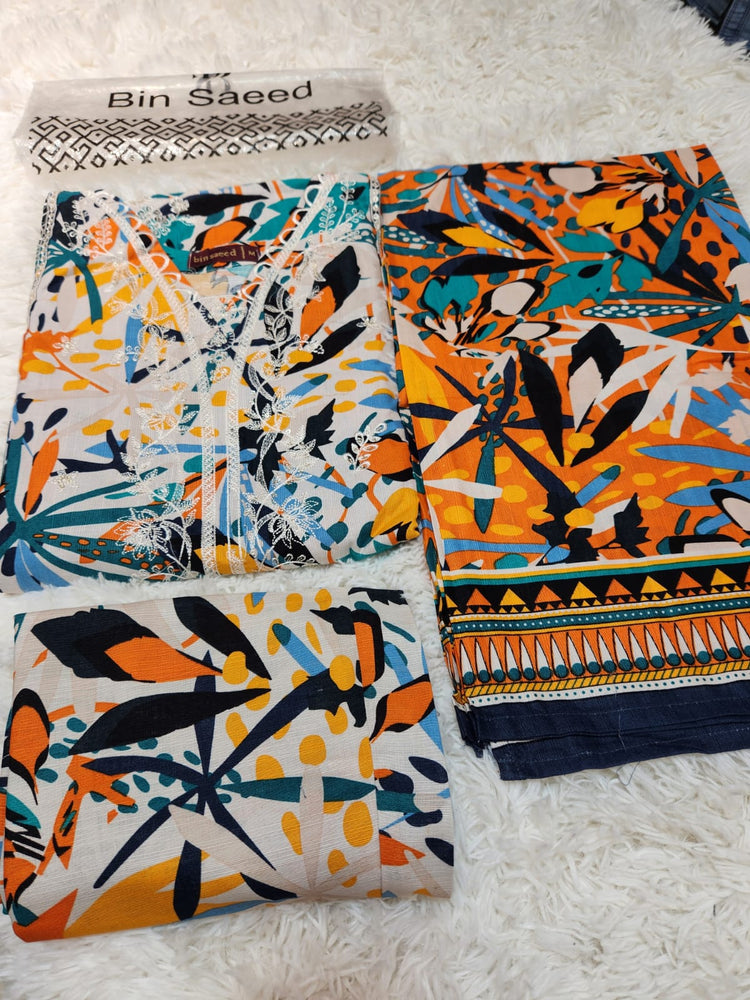 Original Factory Leftover Binsaeed Khaddar Embroidered & Digital Print Luxury Winter 3 Piece Dress - J0967