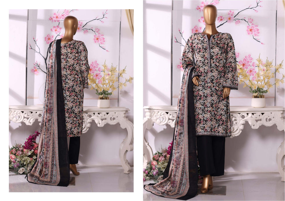 Original Binsaeed Khaddar Digital Print 3 Piece Winter STITCHED Dress - J1034