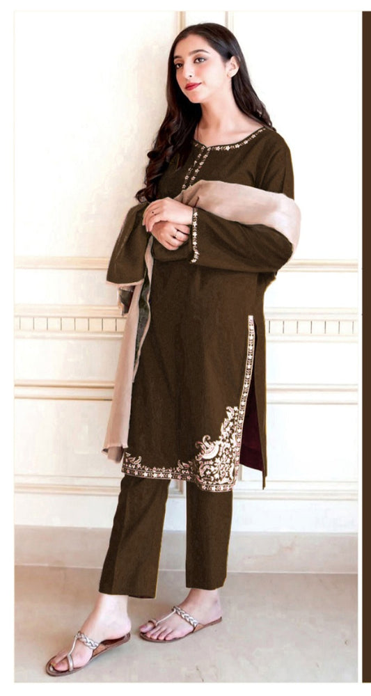 Designer Dhanak Winter Embroidered 3 Piece Dress - J1141