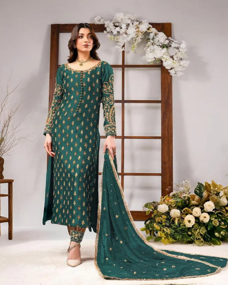 Ahmad Sultan Raw Silk Hand Embellished & Embrodiered 3 Piece Dress - J1260