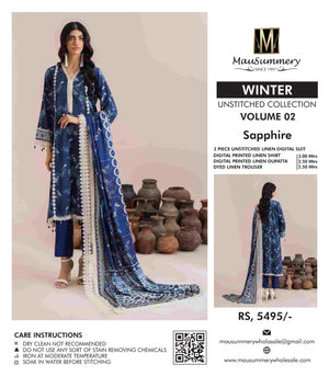 Original Factory Leftover Mausammery Winter 3 Piece Linen Digital Print Dress - FREE DELIVERY - 20229