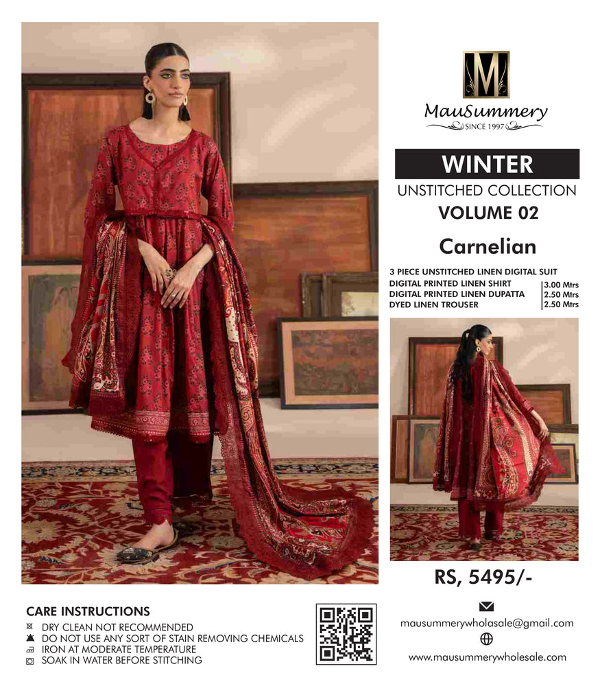 Original Factory Leftover Mausammery Winter 3 Piece Linen Digital Print Dress - FREE DELIVERY - 20234