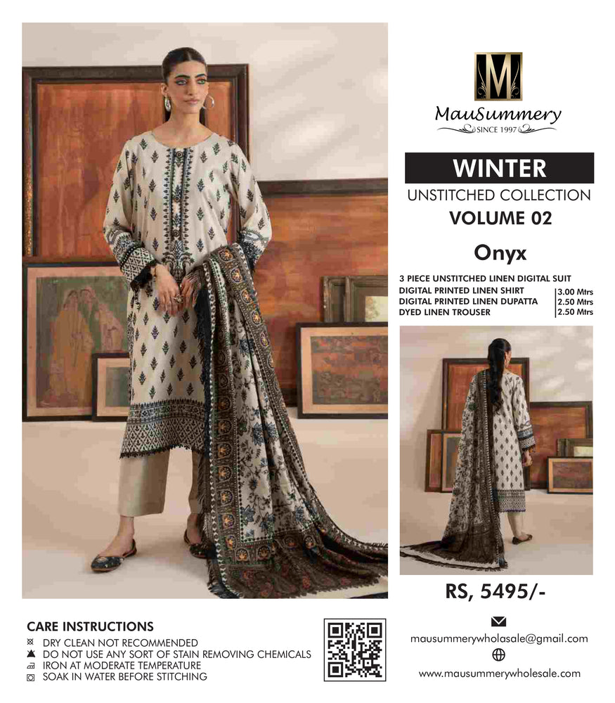 Original Factory Leftover Mausammery Winter 3 Piece Linen Digital Print Dress - FREE DELIVERY - 20235