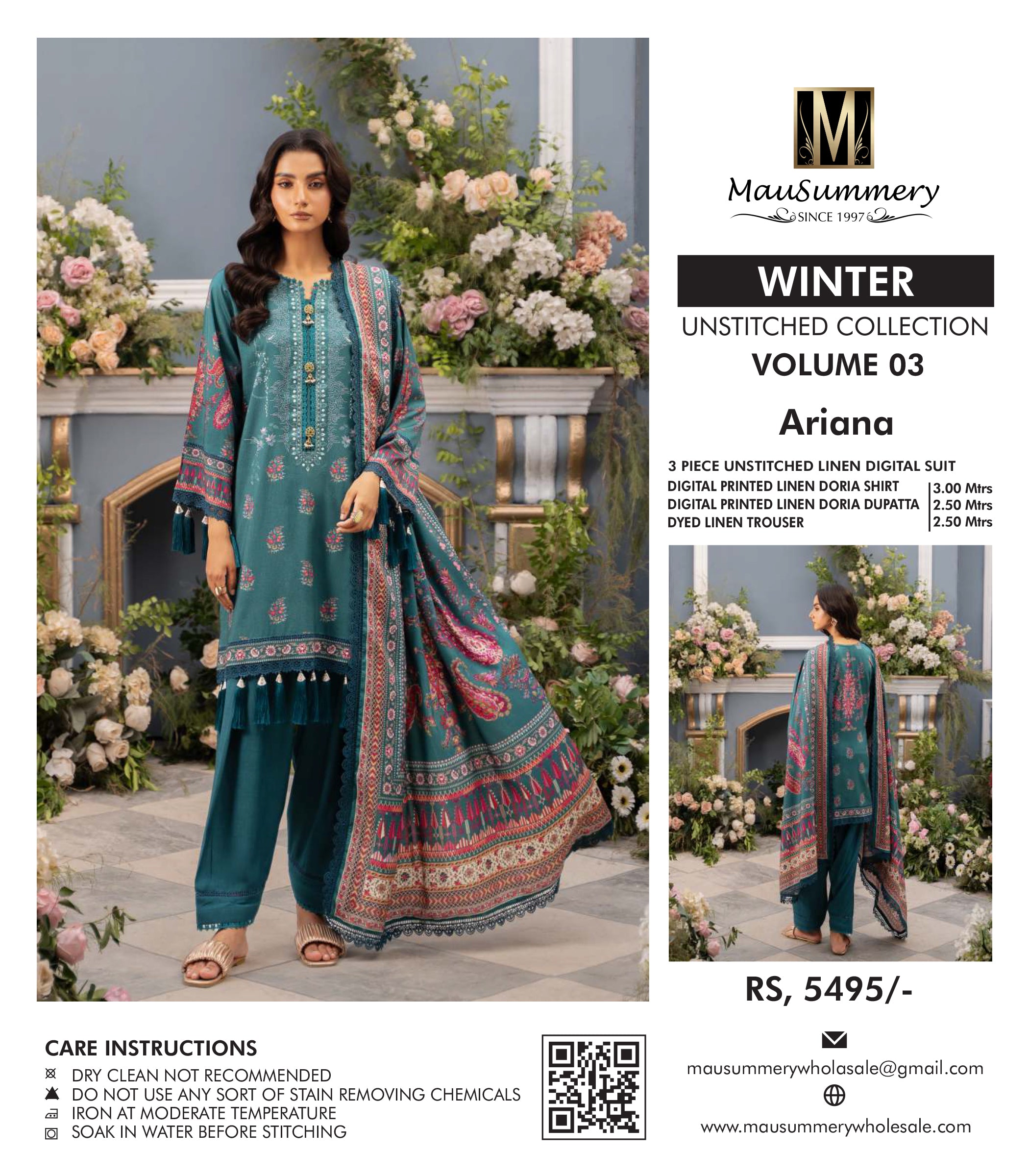 Original Factory Leftover Mausammery Linen Digital Print 3 Piece - FRE ...
