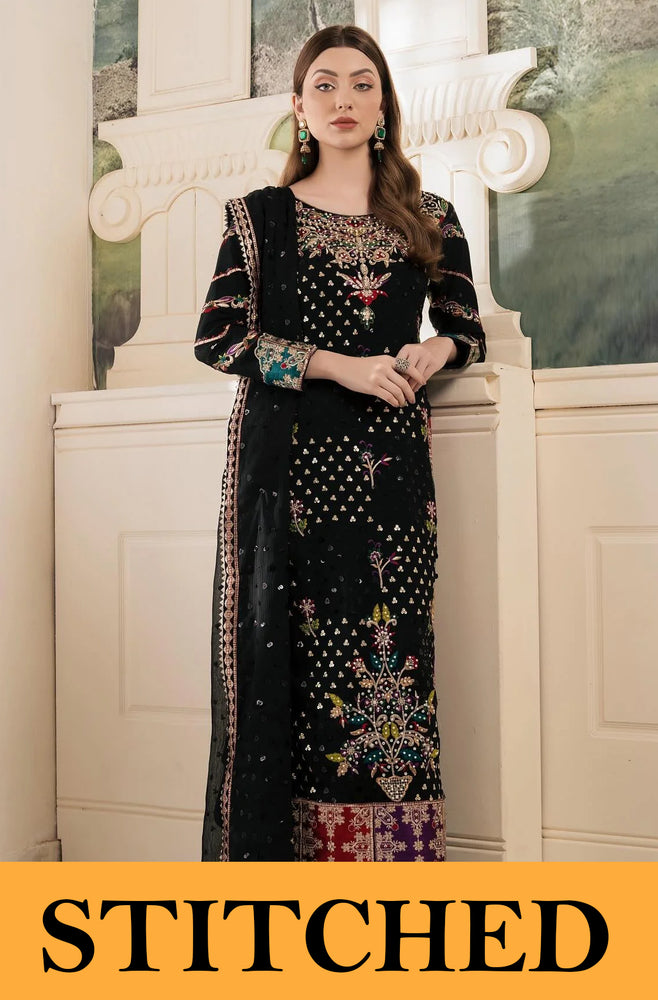 Haseens SHANAYA Chiffon Embroidered & Hand Embellished 3 Piece - Stitched - Dress - 0235