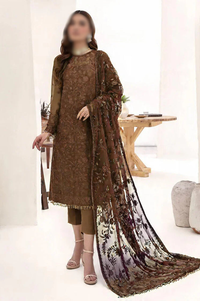 Zarif Embroidered Chiffon 3 Piece Dress - J0874